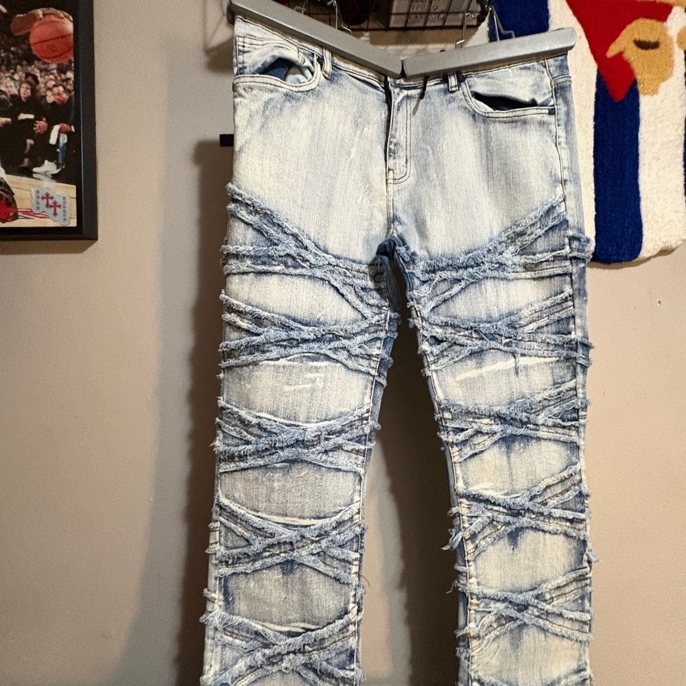 Men's Distressed Denim Jeans in Light Blue